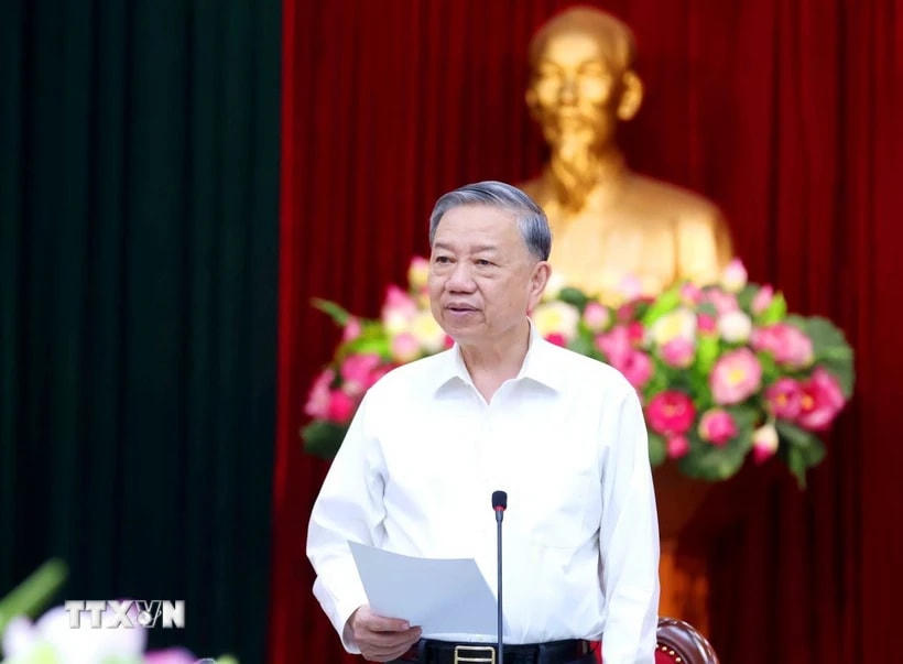 Tổng Bí thư Tô Lâm phát biểu chỉ đạo buổi làm việc. (Ảnh: Phương Hoa/TTXVN)