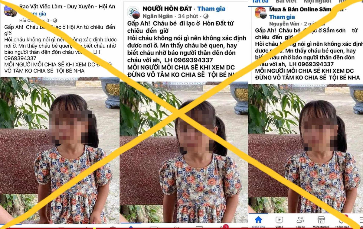 Đưa hình ảnh lên MXH về trẻ em đi lạc sai sự thật nhằm câu like.