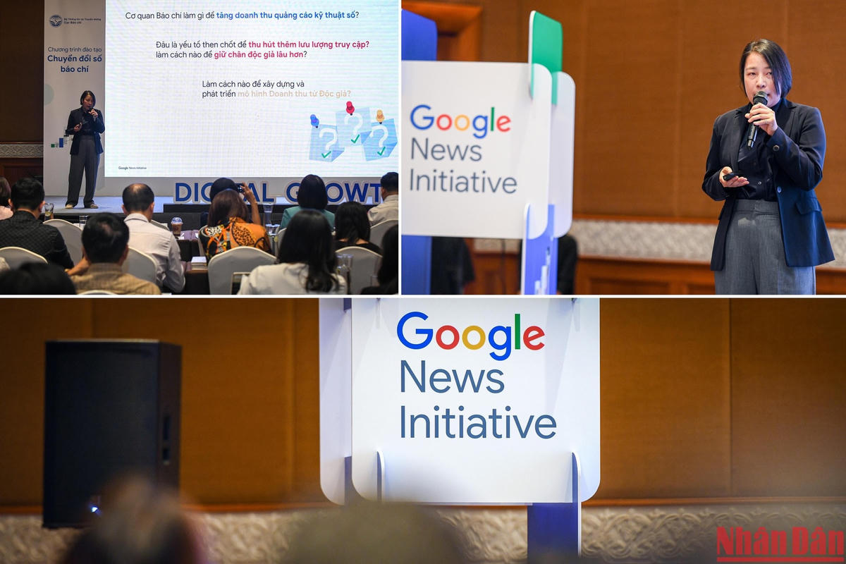 Bà Nguyễn Thị Thùy Dương, Quản lý Hợp tác chiến lược ngành Tin tức & Xuất bản, Đông Nam Á của Google giới thiệu về Chương trình đào tạo “Chuyển đổi số báo chí”.