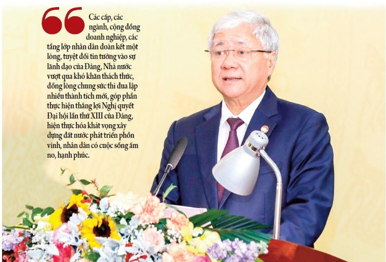 Bí thư Trung ương Đảng, Chủ tịch UBTƯ MTTQ Việt Nam Đỗ Văn Chiến phát biểu tại Hội nghị. Ảnh: Quang Vinh.