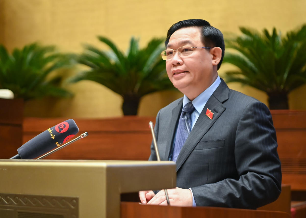 Chủ tịch Quốc hội Vương Đình Huệ phát biểu tại hội nghị. Nguồn: Quochoi.vn
