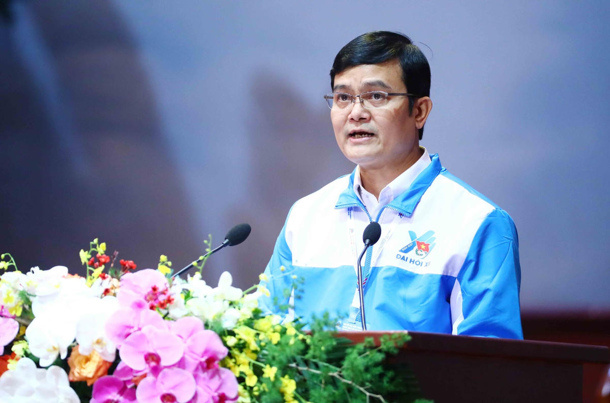 Ông Bùi Quang Huy, Bí thư thứ nhất Trung ương Đoàn TNCS Hồ Chí Minh phát biểu tại Đại hội. Ảnh: Minh Đức/TTXVN.