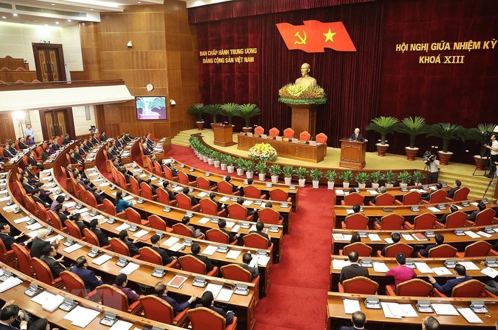 Tổng Bí thư Nguyễn Phú Trọng phát biểu bế mạc Hội nghị Trung ương giữa nhiệm kỳ khóa XIII. (Ảnh: Trí Dũng/TTXVN).