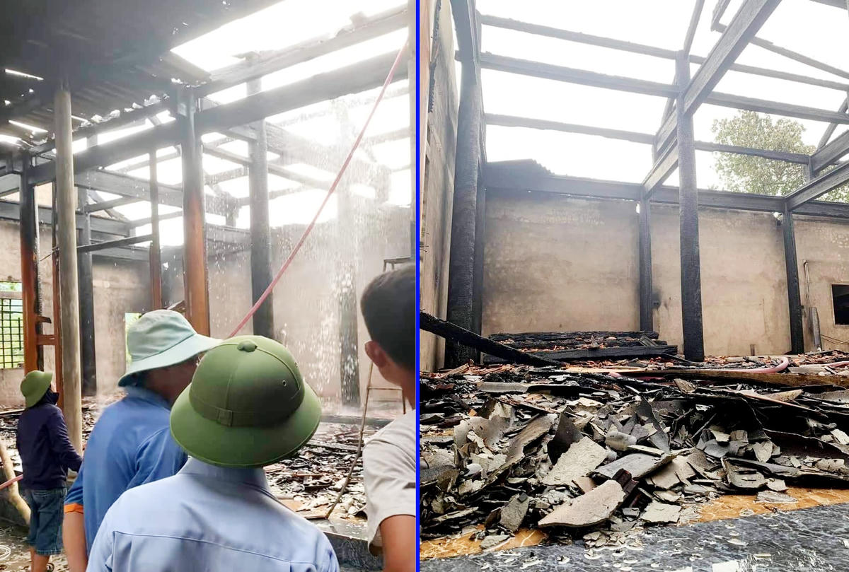 Căn nhà gỗ 3 gian của ông Toàn bị thiêu rụi hoàn toàn.