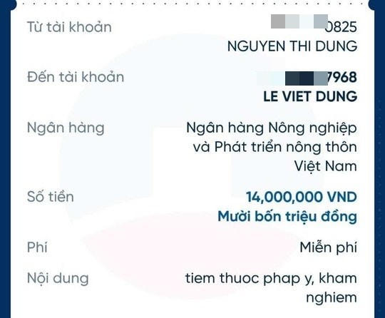 Tiền do gia đình nạn nhân chuyển vào tài khoản của nhân viên Lê Viết Dũng để được tiếp cận thi thể người xấu số.