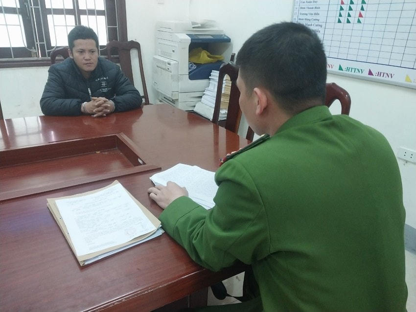 Lê Thế Cường tại cơ quan Công an.