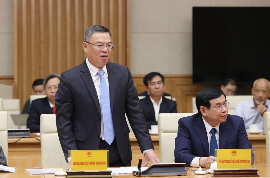 Chủ tịch Hội đồng quản trị Ngân hàng thương mại cổ phần Công Thương Việt Nam (VietinBank) Trần Minh Bình phát biểu. (Ảnh: Dương Giang/TTXVN).