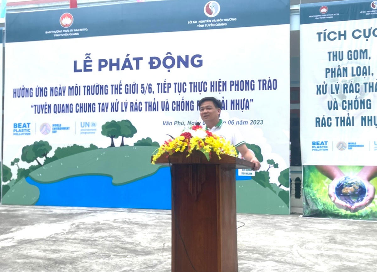 Ông Nguyễn Hưng Vượng, Trưởng Ban Dân vận Tỉnh ủy, Chủ tịch Ủy ban MTTQ tỉnh Tuyên Quang phát biểu tại Lễ phát động.
