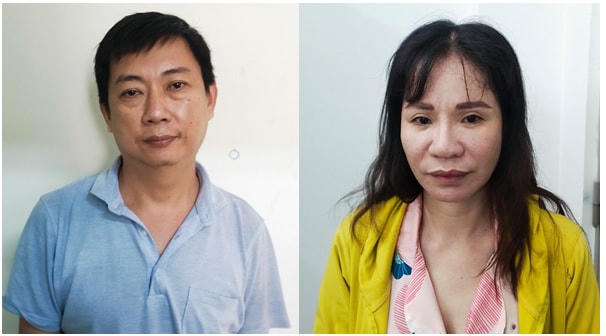 Đối tượng Nguyễn Xuân Kiếm và Lý Thị Huệ tại cơ quan điều tra.