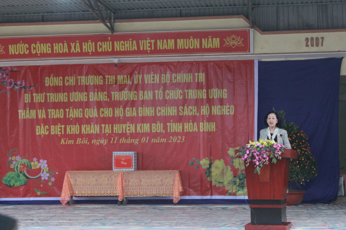 Bà Trương Thị Mai, Ủy viên Bộ Chính trị - Bí thư Trung ương Đảng - Trưởng Ban Tổ chức Trung ương phát biểu tại chương trình.