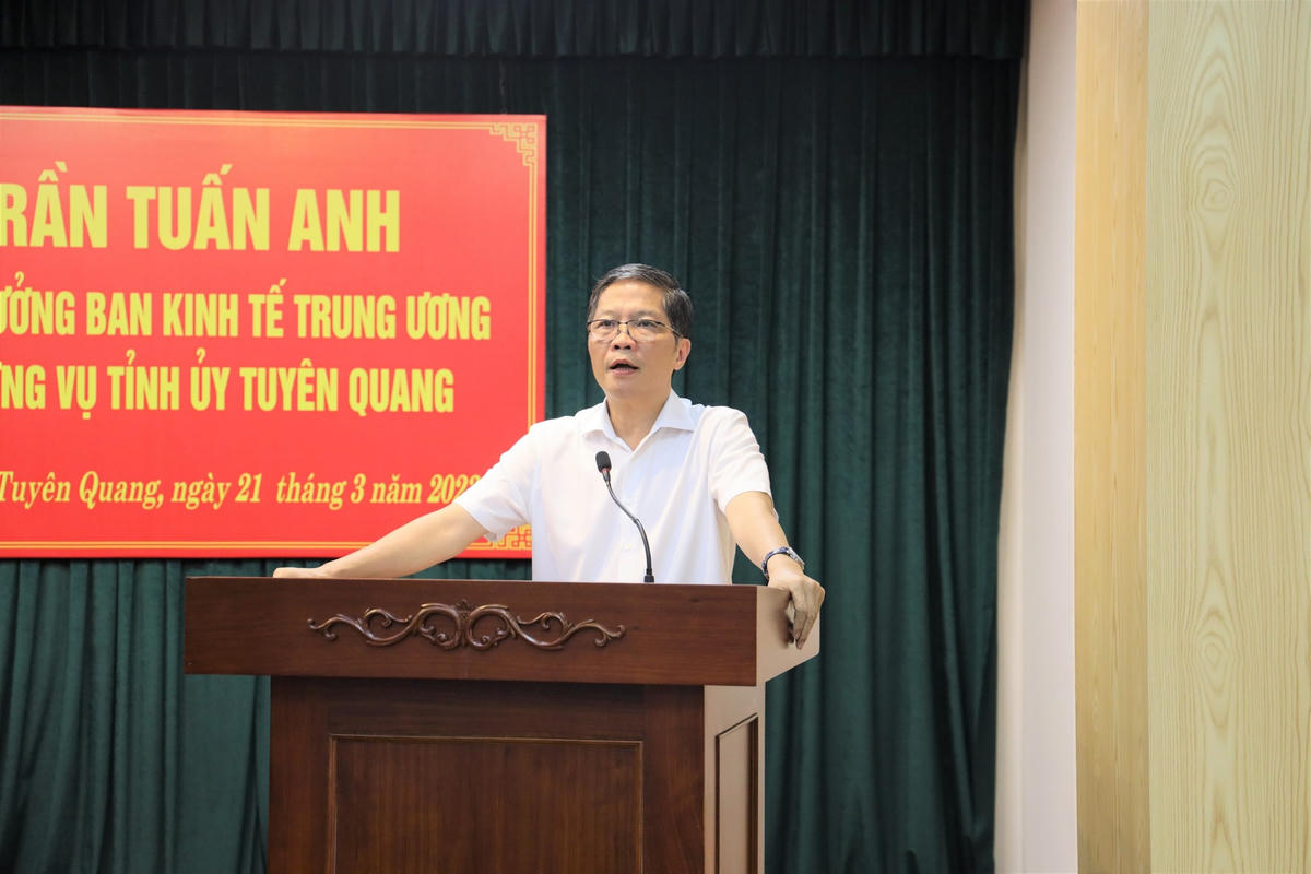 Trưởng Ban Kinh tế Trung ương Trần Tuấn Anh phát biểu tại buổi làm việc