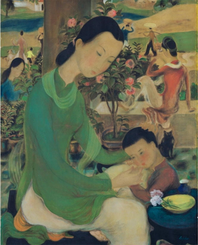 "Đời sống gia đình" của họa sĩ Lê Phổ (1907-2001) bán với giá 1,1 triệu USD. Ảnh chụp từ Christie’s Hong Kong Auction House.