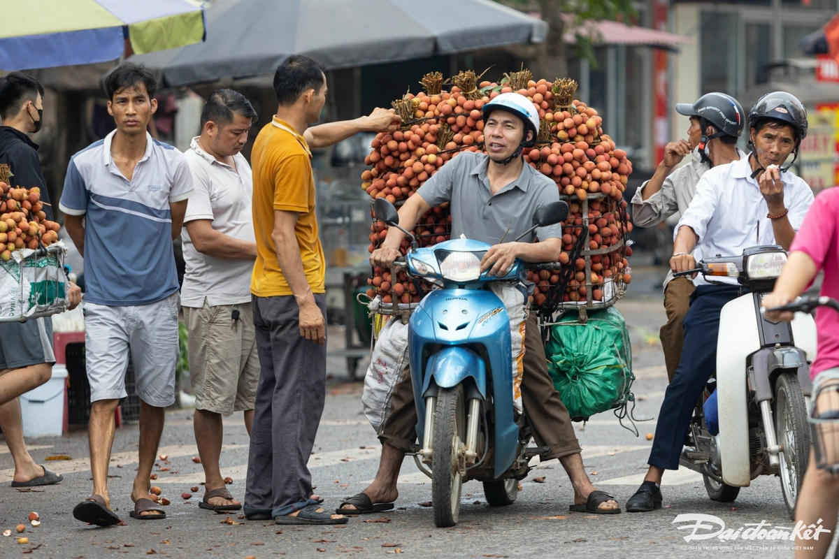 Mỗi xe vải ra điểm cân, đều có rất nhiều tiểu thương đến trả giá.