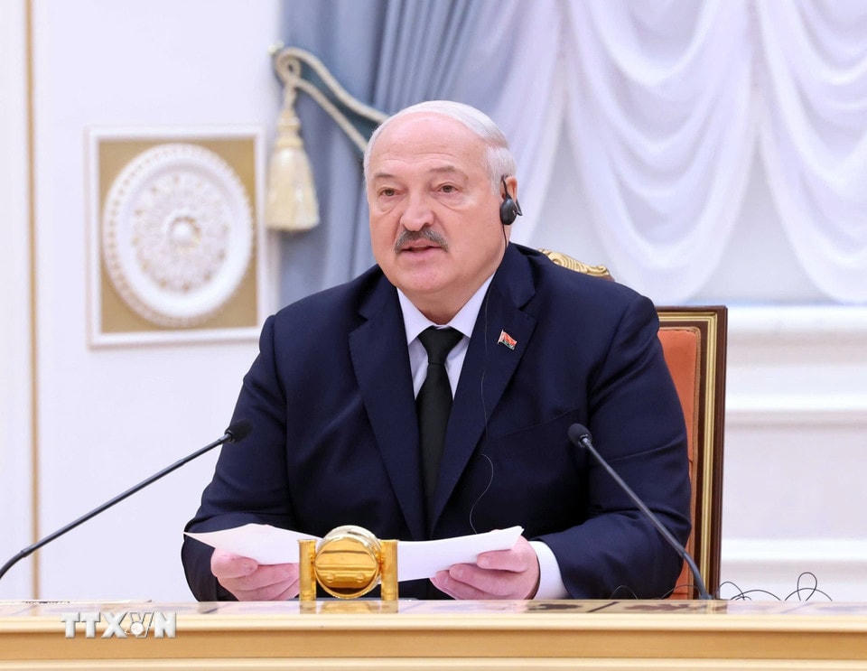 Tổng thống Belarus Aleksandr Lukashenko phát biểu tại cuộc hội đàm chính thức với Tổng Bí thư Tô Lâm. (Ảnh: Thống Nhất/TTXVN)