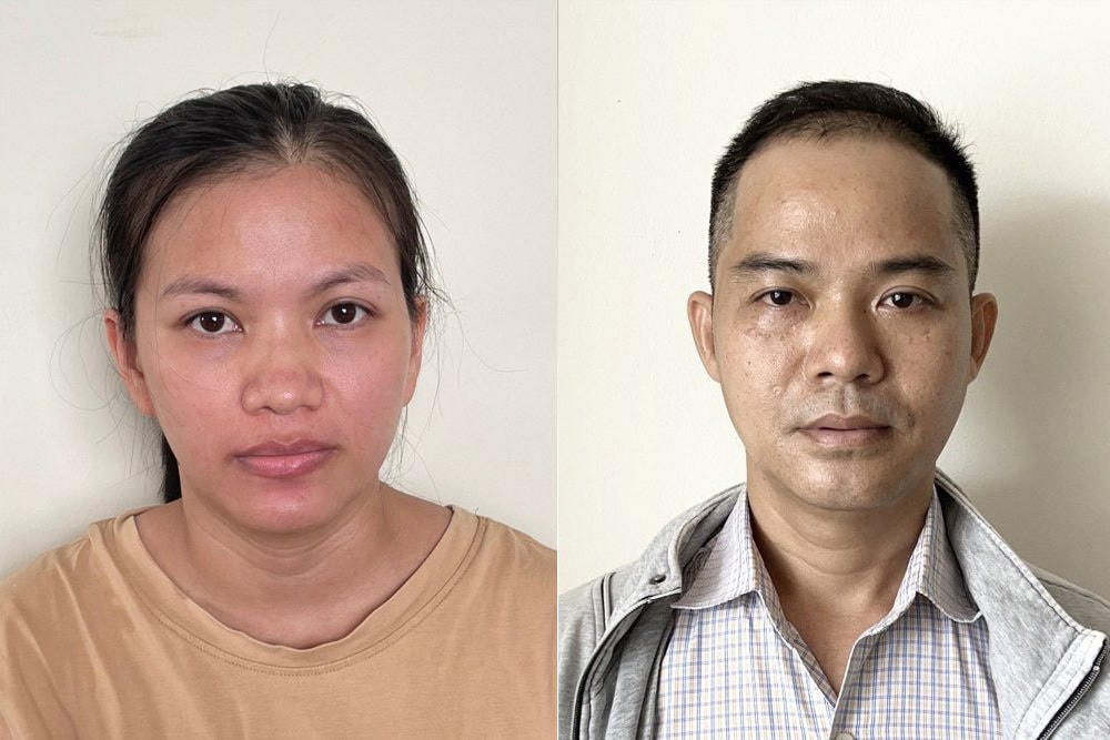 Bị can Bạch Thị Diệu Hiền (trái) và Nguyễn Phước Thiện.