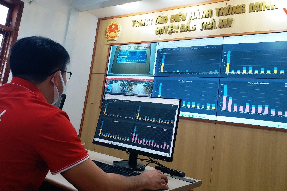 Một góc trung tâm điều hành thông minh huyện Bắc Trà My.