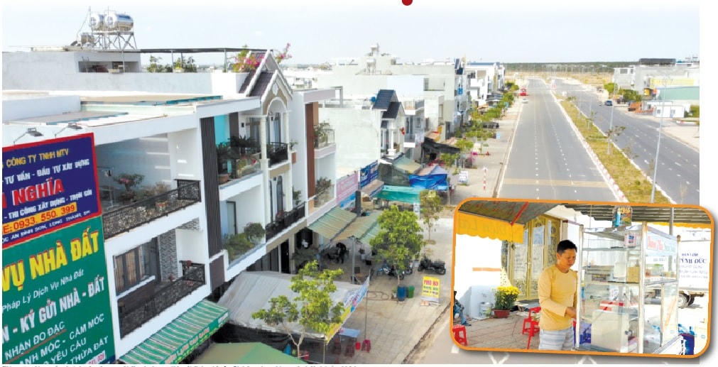 Những căn nhà cao tầng hoành tráng được người dân xây dựng tại khu tái định cư Lộc An - Bình Sơn nhưng hàng quán ở đây lại vắng khách. Ảnh: Mạnh Thìn.