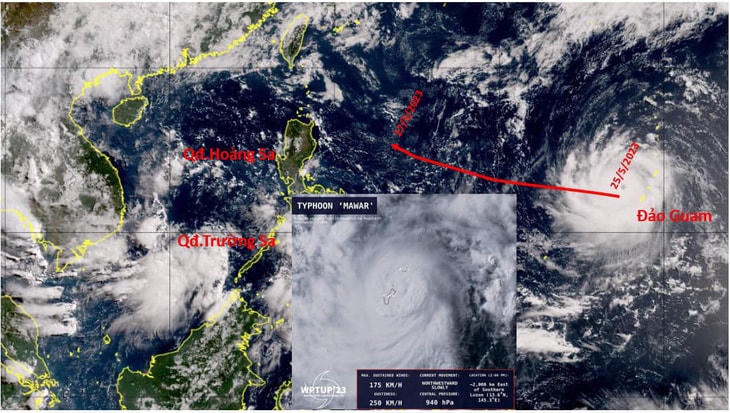 Vị trí và hướng di chuyển siêu bão Mawar. Ảnh: Tổng cục KTTV.