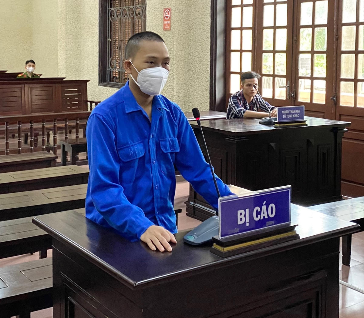 Bị cáo Nguyễn Tiến Mạnh tại phiên tòa sơ thẩm.
