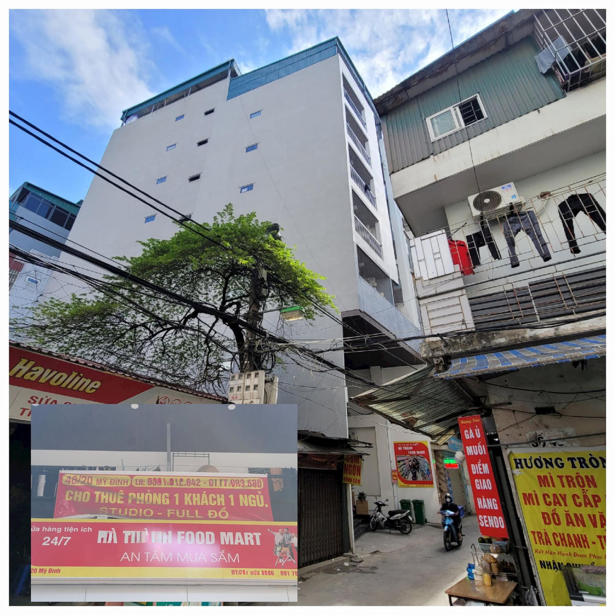 Công trình số 48/20 đường Mỹ Đình quy mô 8 tầng 1 tum 1 hầm vừa hoàn thiện đang treo biển cho thuê ph. Liên hệ theo số điện thoại treo trên biển, được biết công trình là chung cư mini cho thuê với đầy đủ nội thất kể cả bát đũa, nồi chảo, nệm và cả máy giặt riêng. 