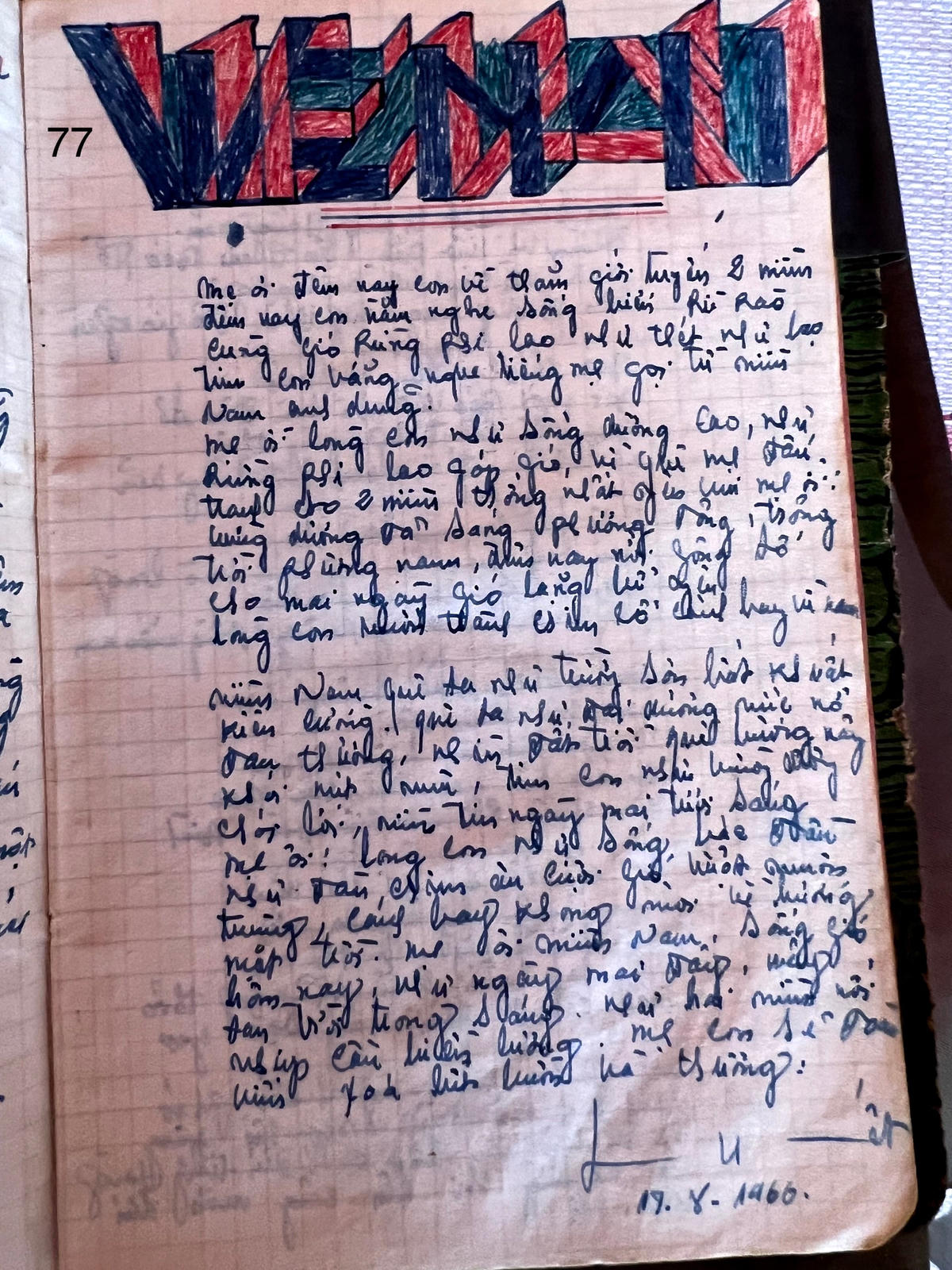 Những lời tâm sự với mẹ được chiến sĩ Cao Xuân Tuất viết vào ngày 24/11/1966 cũng khép lại dòng lưu bút. Ảnh: Đặng Huyền từ New York.