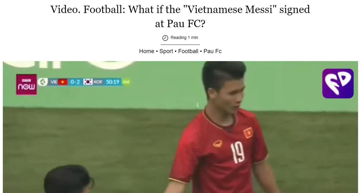 Báo Pháp đưa tin Quang Hải thi đấu cho Pau FC.