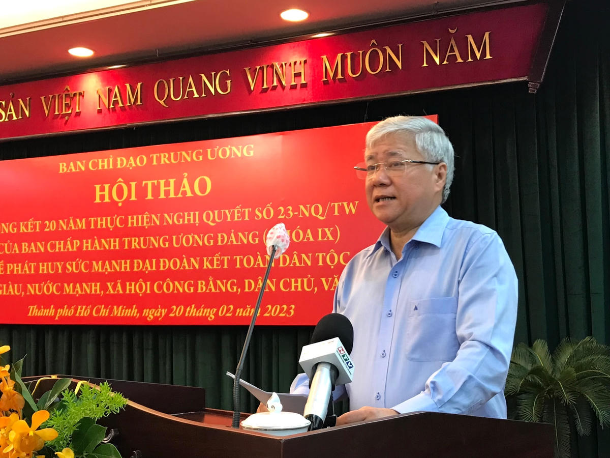Chủ tịch UBTƯ MTTQ Việt Nam Đỗ Văn Chiến phát biểu tại Hội thảo.
