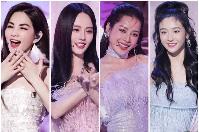 Ella, Trương Gia Nghê, Chi Pu và Ngô Thiến (từ trái sang) trình diễn See tình trên sân khấu Đạp gió 2023.