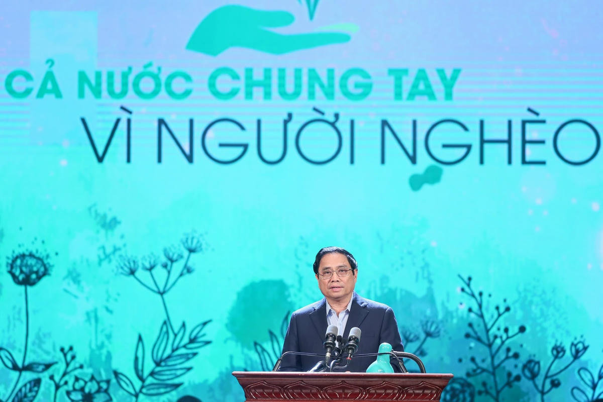 Thủ tướng Phạm Minh Chính phát biểu tại Chương trình “Cả nước chung tay vì người nghèo” năm 2022. Ảnh: Quang Vinh.