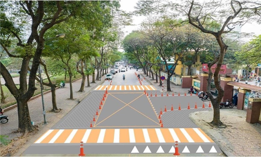 Mô hình đảm bảo an toàn giao thông dự kiến áp dụng tại cổng trường Tiểu học Nguyễn Du. 
