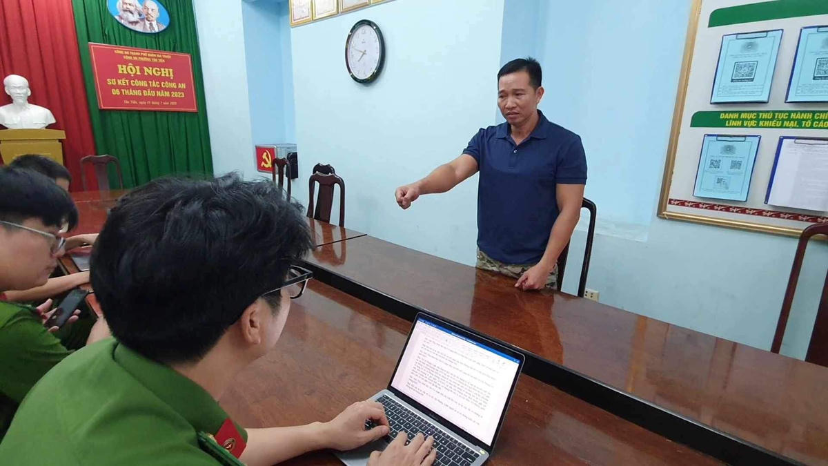 Đối tượng Thụy tại cơ quan Công an.