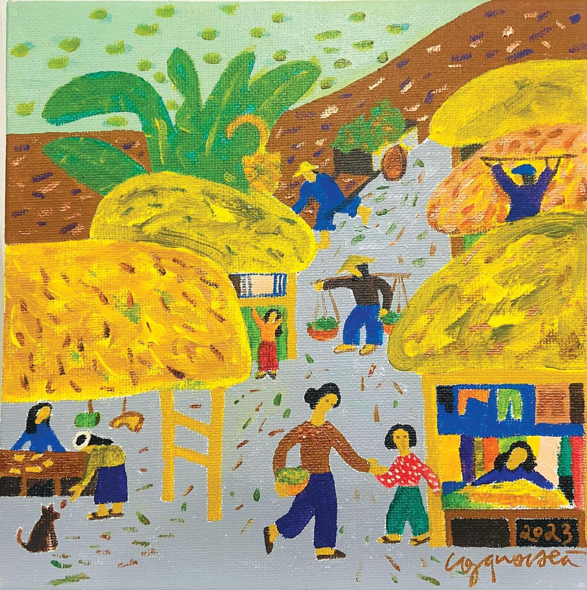 Chợ ven đô. Tranh: Công Quốc Hà.  