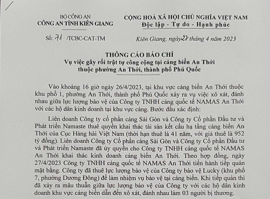 Một phần thông cáo báo chí.