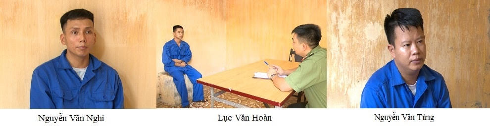 Ba đối tượng Nghi, Hoàn, Tùng tại cơ quan Công an.