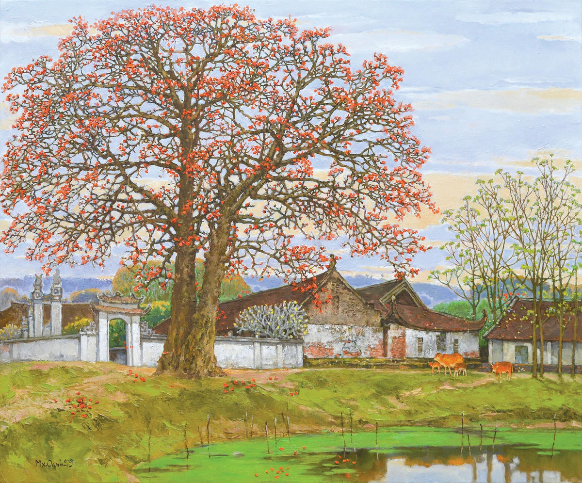 Làng quê mùa xuân của họa sĩ Mai Xuân Oanh.  