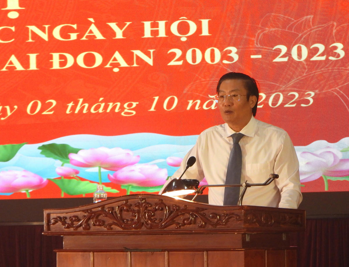 Chủ tịch Ủy ban MTTQ tỉnh Vĩnh Phúc Nguyễn Tuấn Khanh phát biểu tại Hội nghị.