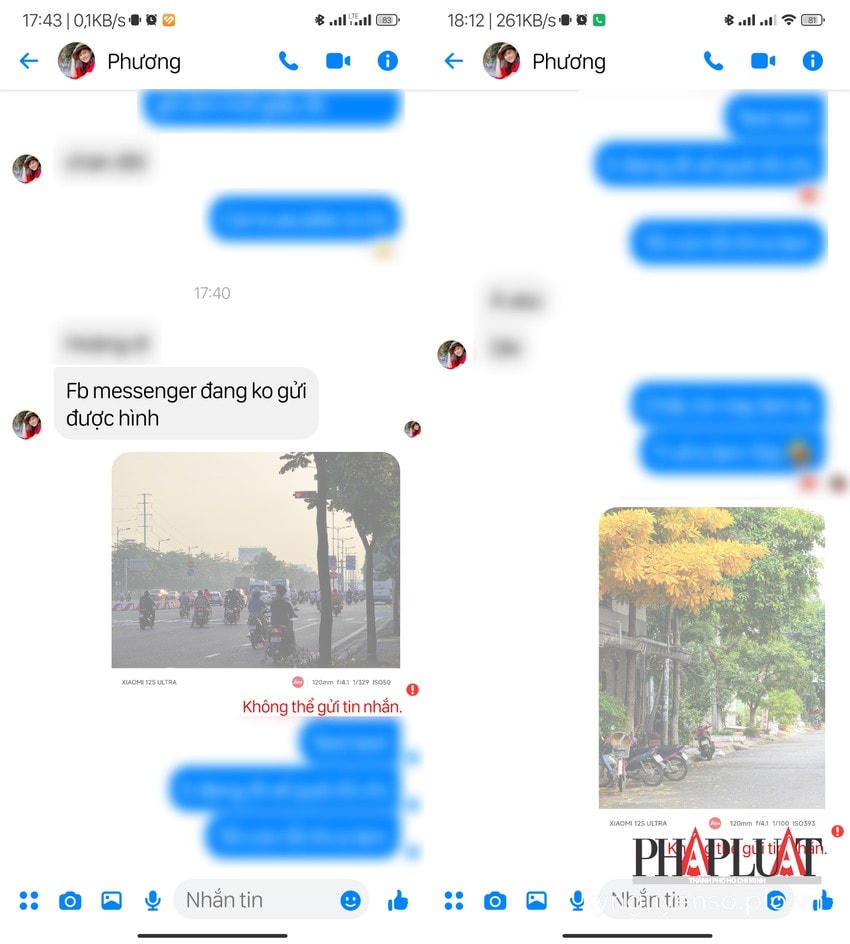 Facebook Messenger không gửi được hình ảnh. Ảnh: Pháp Luật.