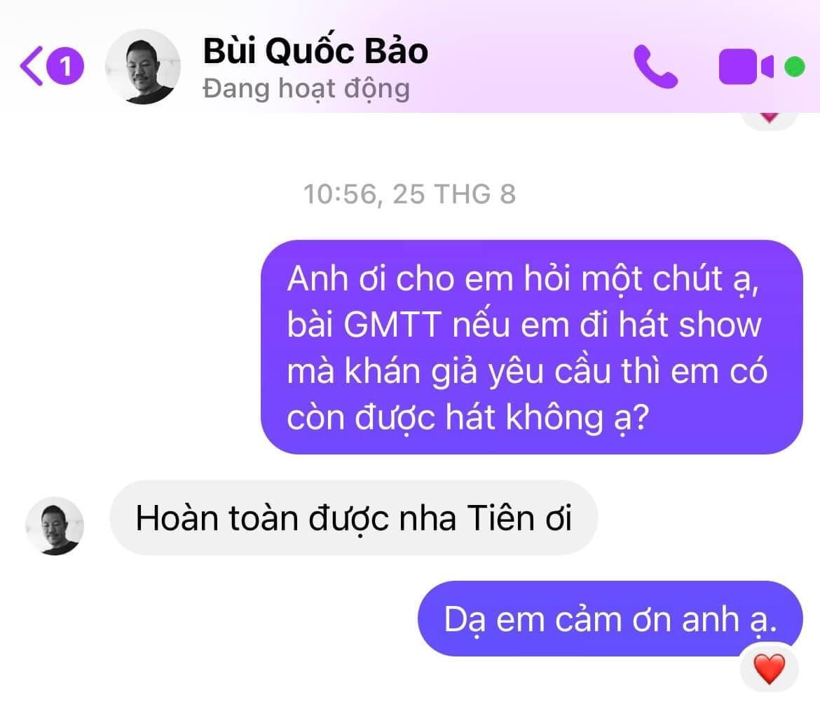 Thủy Tiên đăng tải hình chụp tin nhắn giữa cô và nhạc sĩ Quốc Bảo kèm trạng thái trần tình sự việc. 