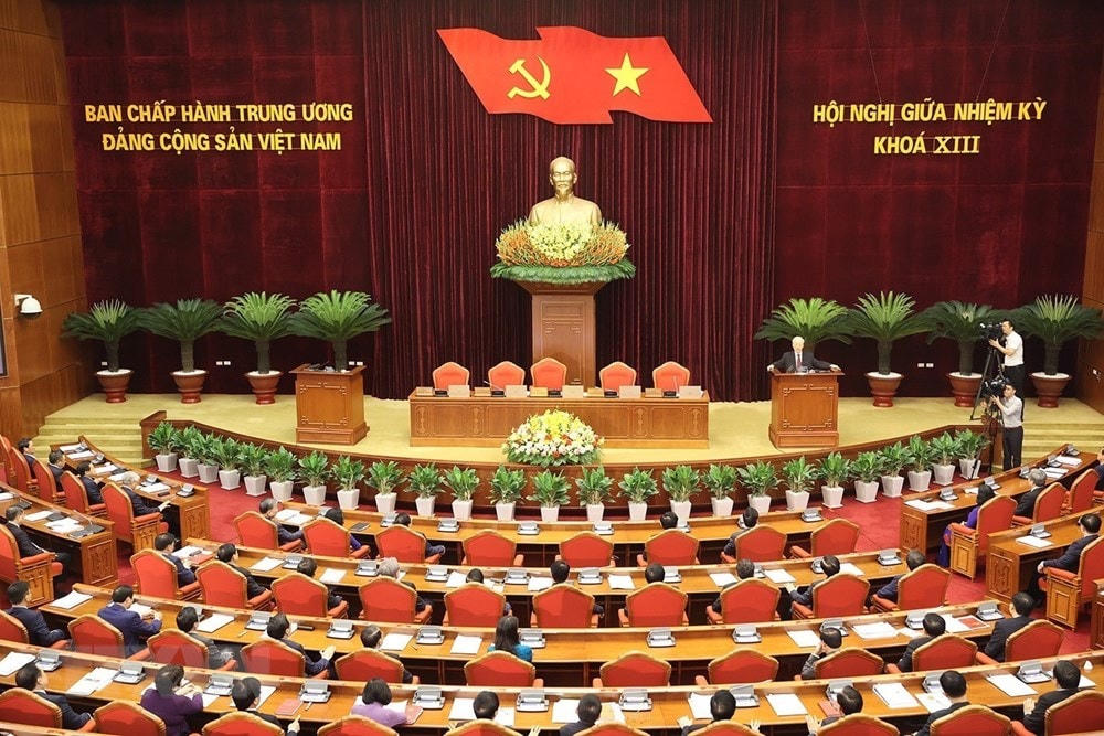 Tổng Bí thư Nguyễn Phú Trọng phát biểu bế mạc Hội nghị Trung ương giữa nhiệm kỳ khóa XIII. (Ảnh: Trí Dũng/TTXVN).