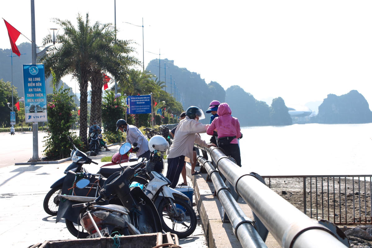 Vắng bóng lực lượng chức năng, đội xe ôm dừng, đỗ xe trên vỉa hè để tiện vận chuyển hàng hóa.