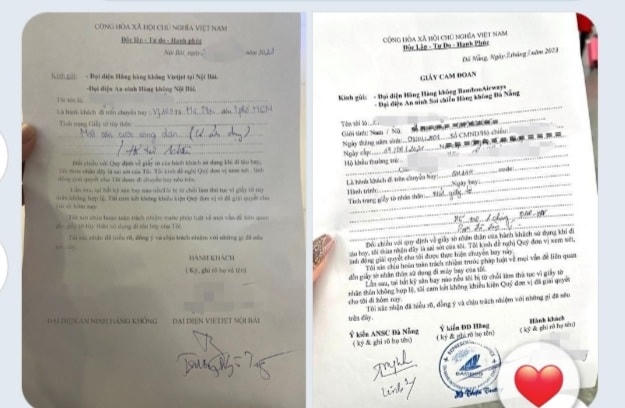 Hãng Bamboo Airways, VietJet Air, nhiều hành khách sau khi chuyển khoản làm dịch vụ bay không giấy tờ thông qua các đại lý đã được cấp các giấy “thông hành” có con dấu mang tên hãng Bam boo Airways và tờ giấy có chữ ký của người đại diện Vietjet Air Nội Bài; chữ ký của ANSB Đà Nẵng.