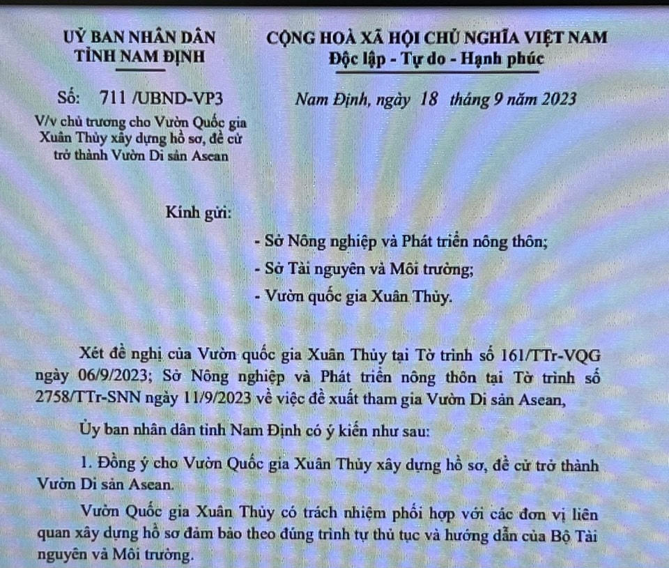 Văn bản của UBND tỉnh Nam Định.