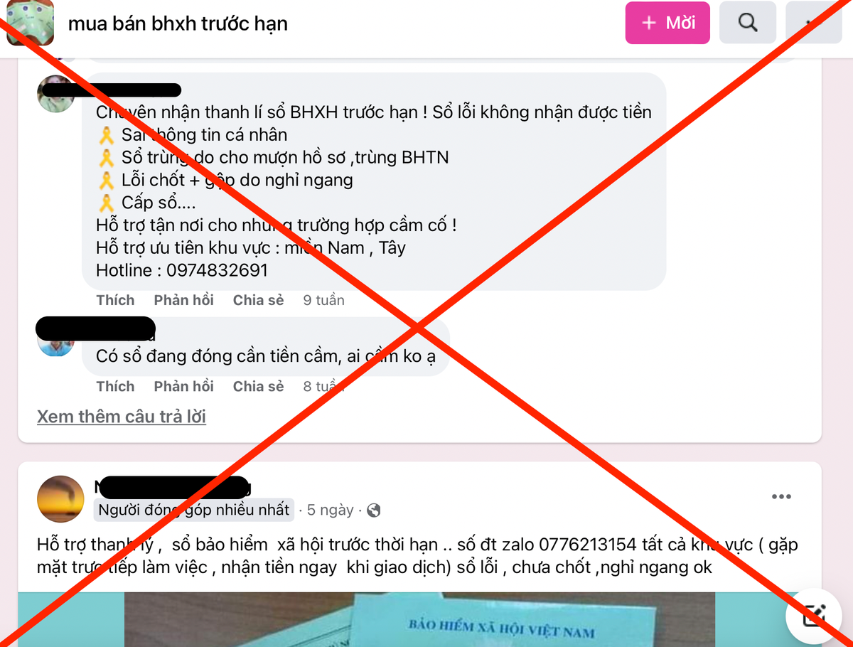 Nhan nhản thông tin mua bán, cầm cố sổ bảo hiểm xã hội trên mạng xã hội