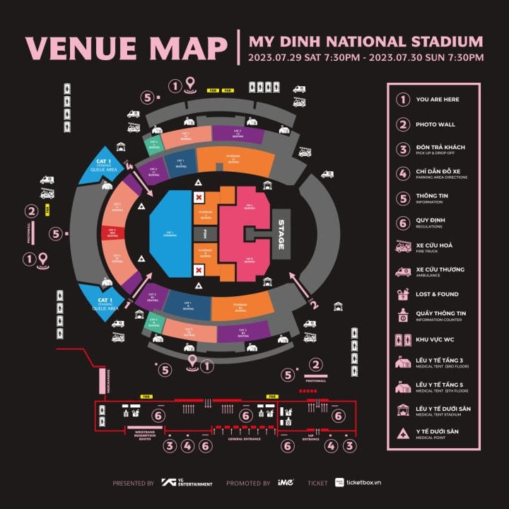 Sơ đồ sân Mỹ Đình - địa điểm tổ chức show BlackPink.