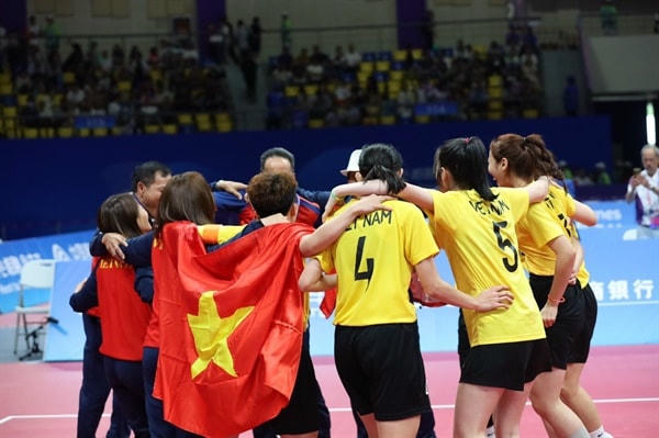 Đội tuyển cầu mây nữ Việt Nam hoàn thành xuất sắc mục tiêu tại ASIAD 19. Ảnh: Cục Thể dục Thể thao.