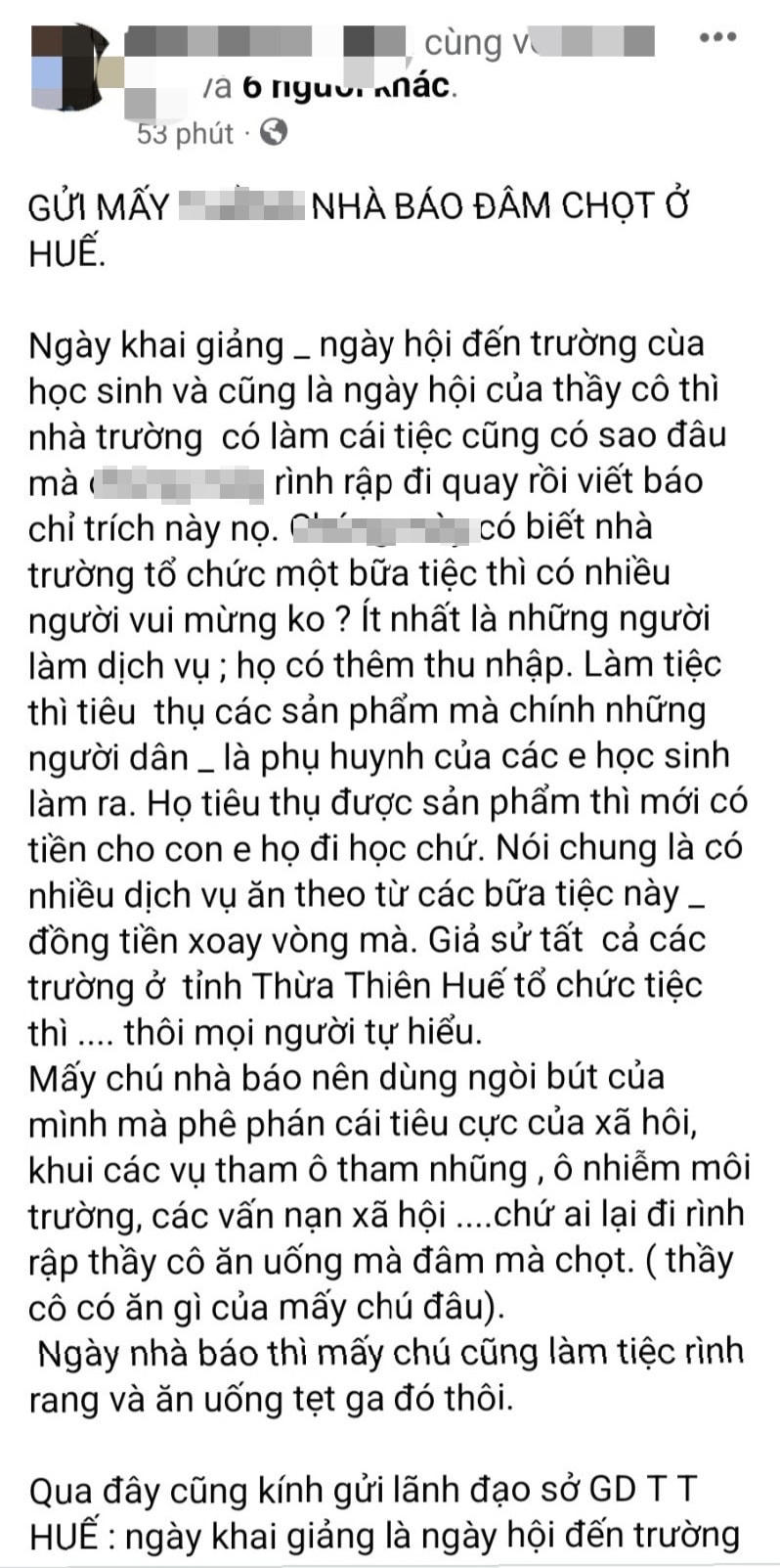 Nội dung bài viết của ông K. trên Facebook cá nhân. Ảnh chụp màn hình.