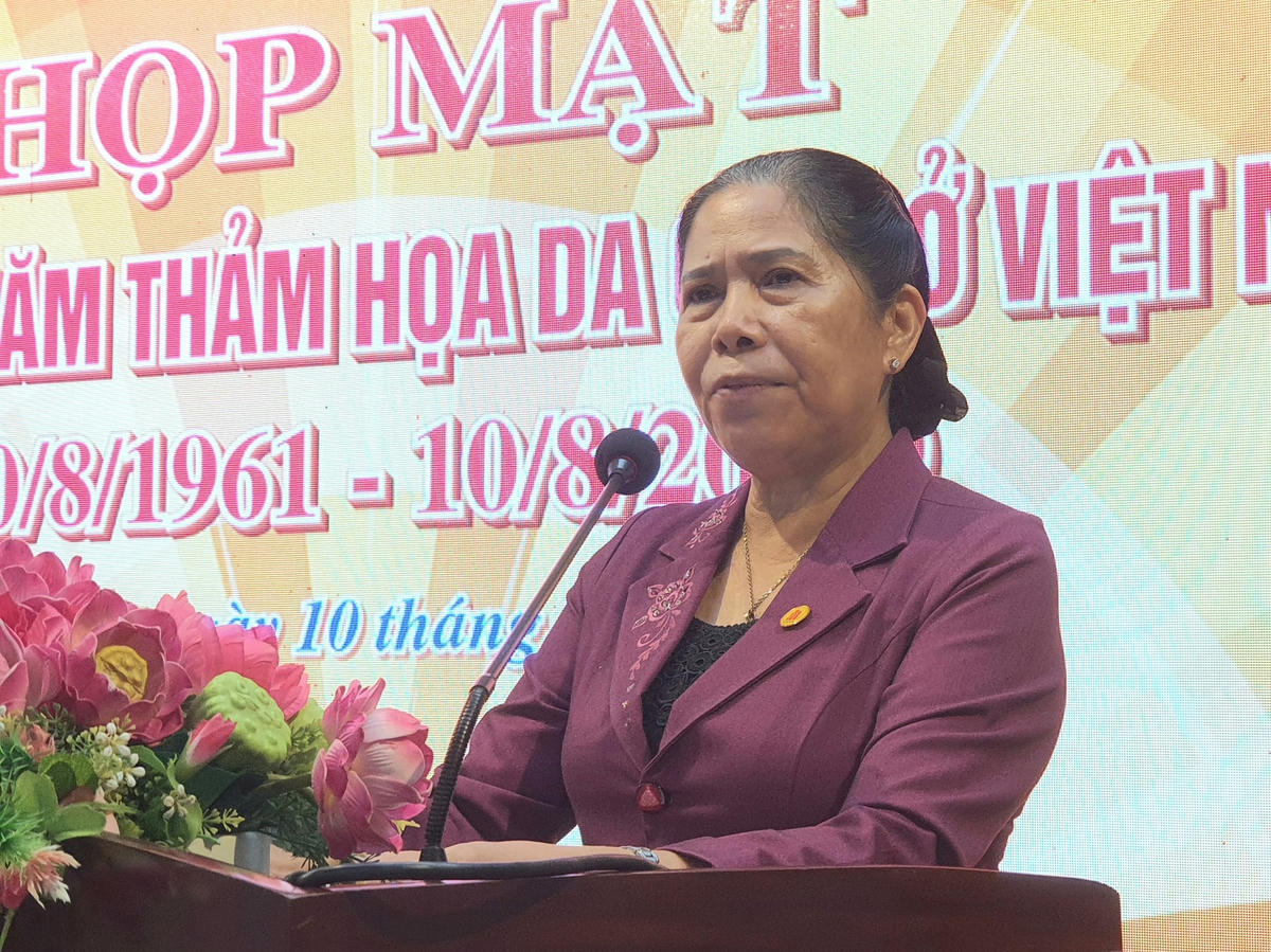 Bà Võ Thị Hồng Thoại, Chủ tịch Hội Nạn nhân chất độc da cam/dioxin tỉnh Bạc Liêu phát biểu tại lễ kỷ niệm.