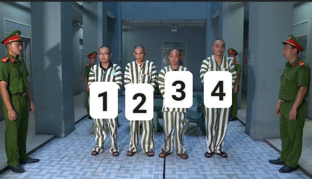 Đường dây "Mua bán bộ phận cơ thể người" , từ trái qua phải gồm: Phan Thanh Hải, Nguyễn Thanh Phong, Bùi Tiến Lực và Trần Thanh Hoà. (Ảnh: CA).