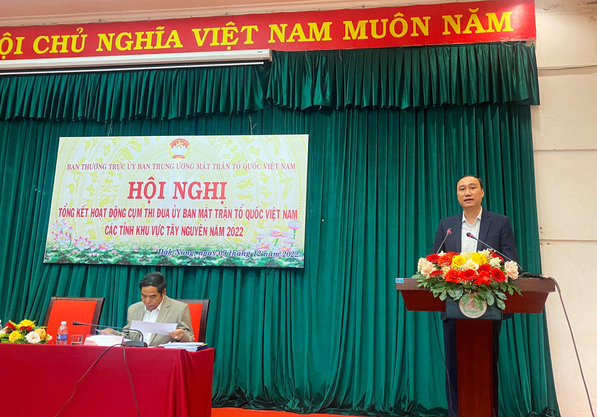 Phó Chủ tịch UBTƯ MTTQ Việt Nam Phùng Khánh Tài phát biểu tại Hội nghị.