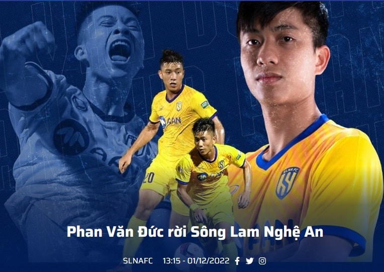 Thông báo từ Câu lạc bộ bóng đá Sông Lam Nghệ An.